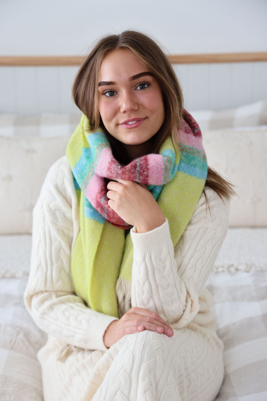 Edinburgh Scarf - Lime & Pink