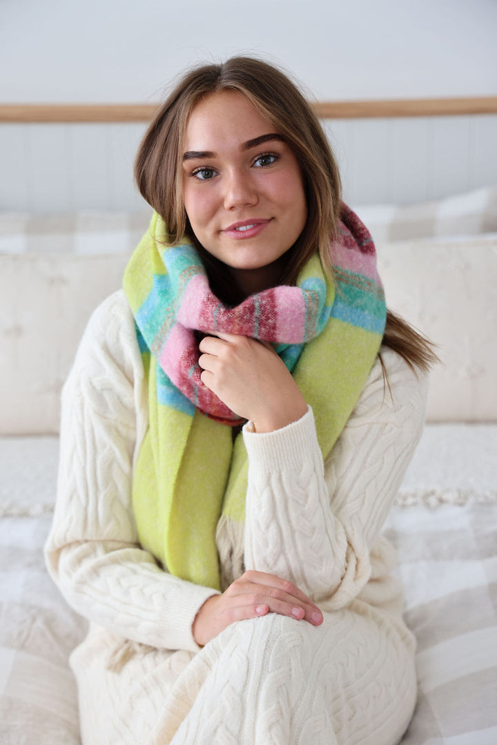Edinburgh Scarf - Lime & Pink