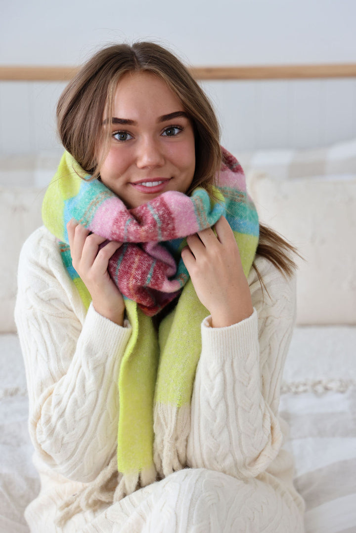 Edinburgh Scarf - Lime & Pink