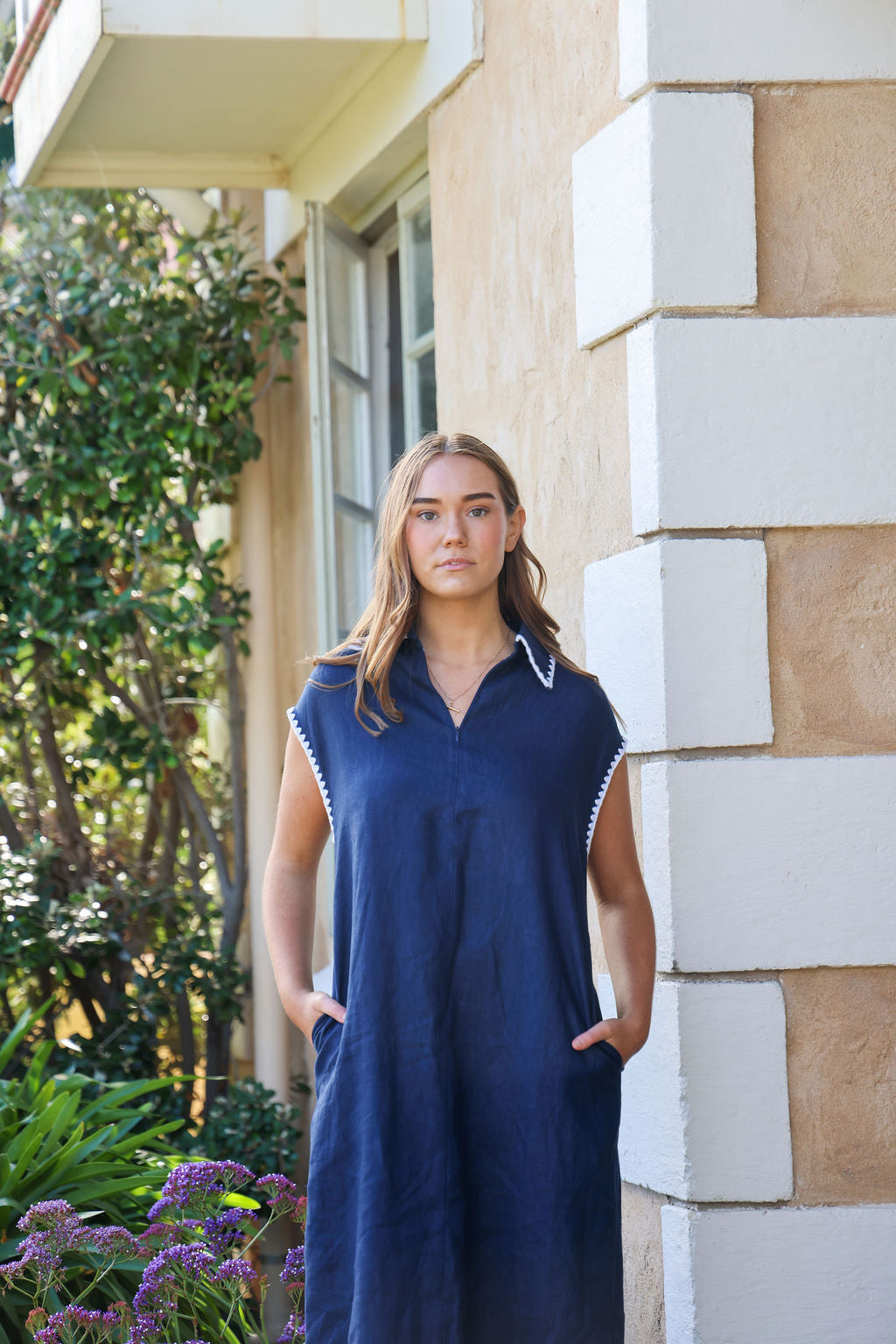 Addy Dress - Navy & White