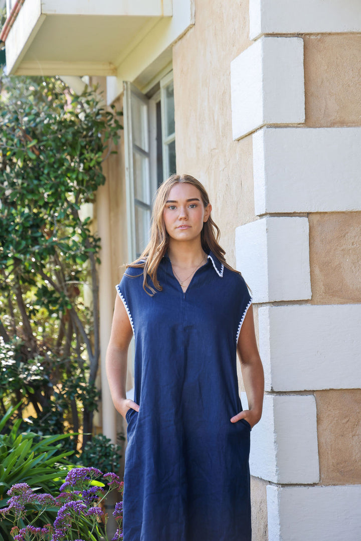 Addy Dress - Navy & White