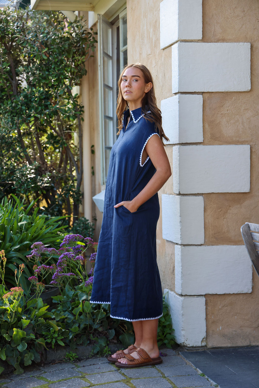 Addy Dress - Navy & White