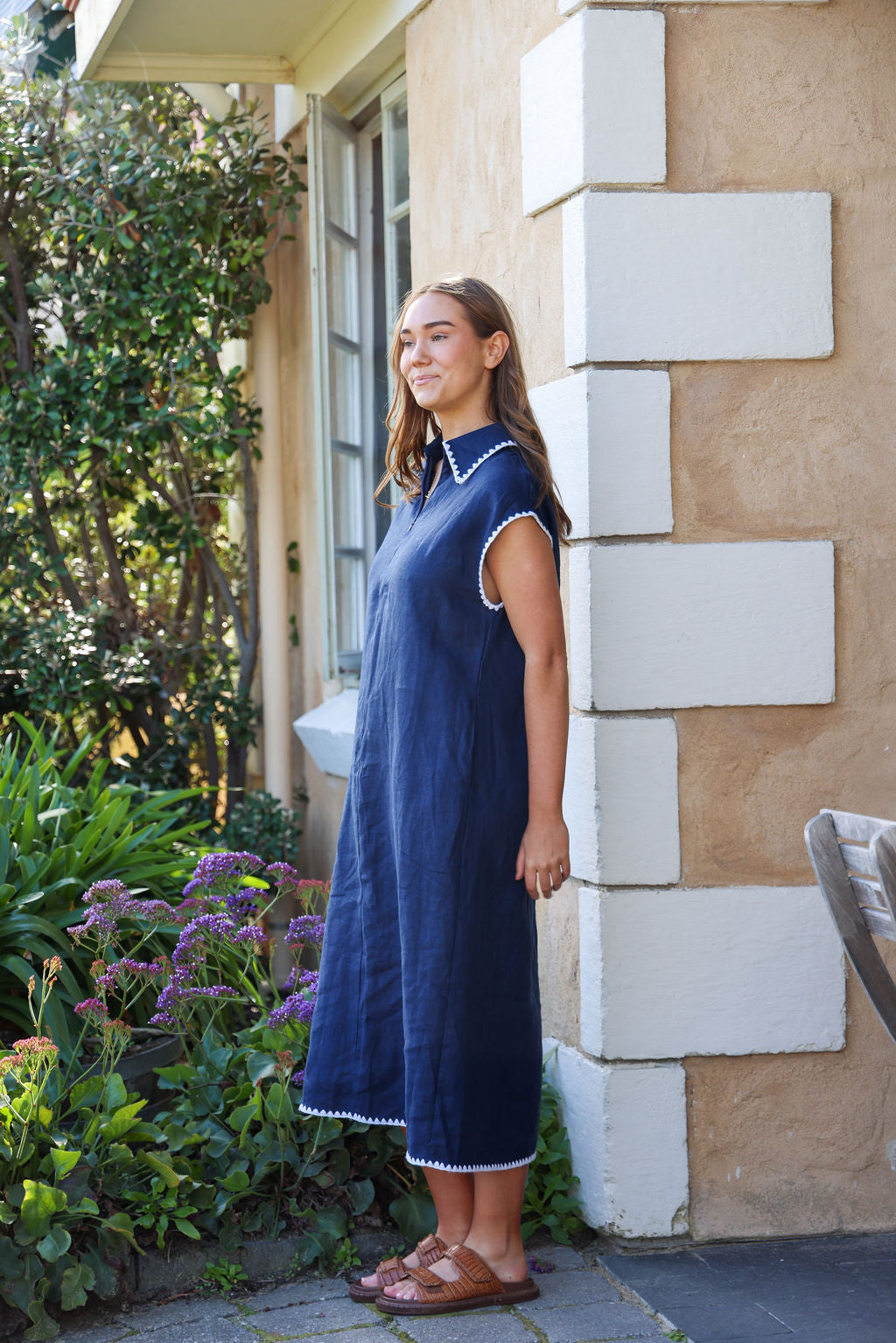 Addy Dress - Navy & White