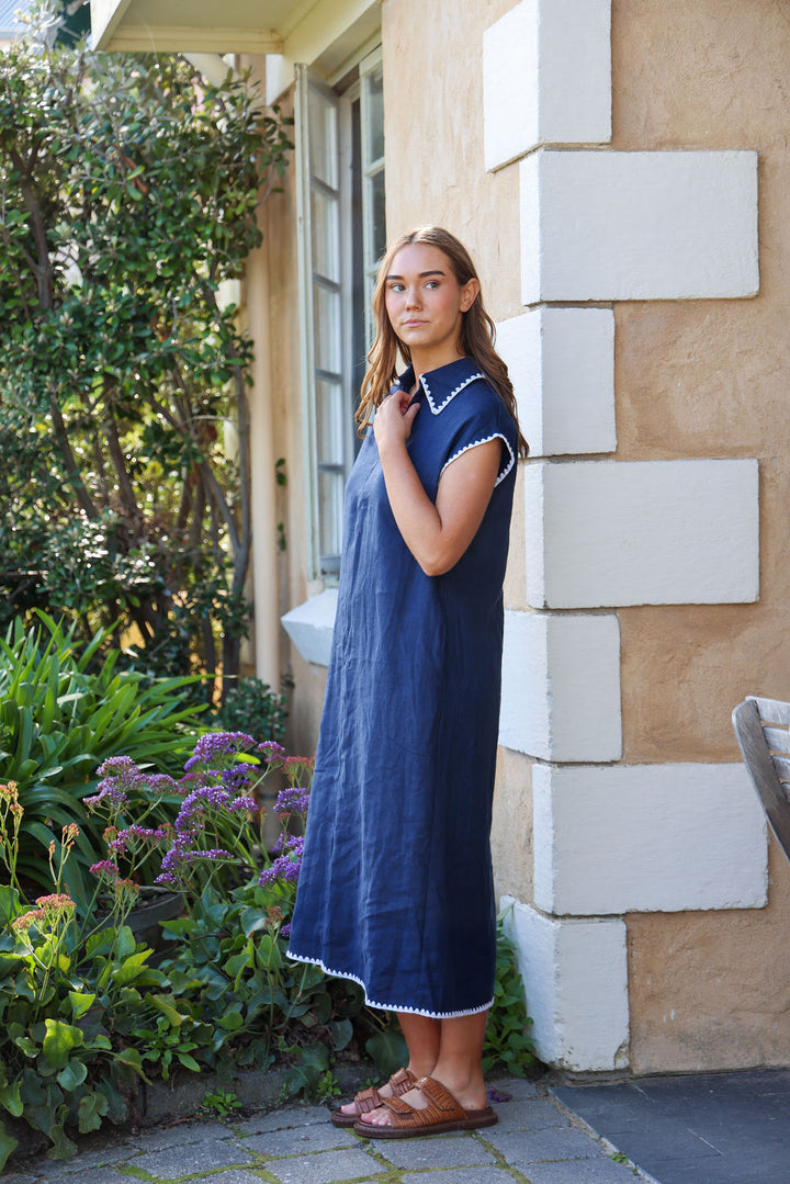 Addy Dress - Navy & White