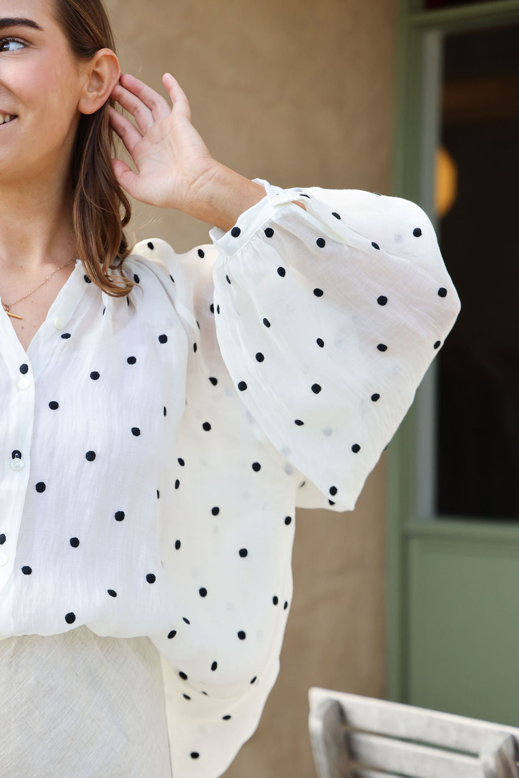 Tobi Shirt - White & Black Spot