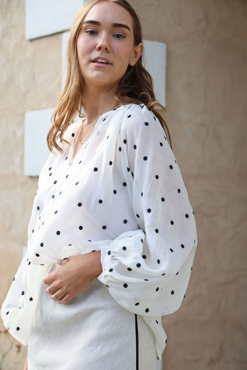 Tobi Shirt - White & Black Spot