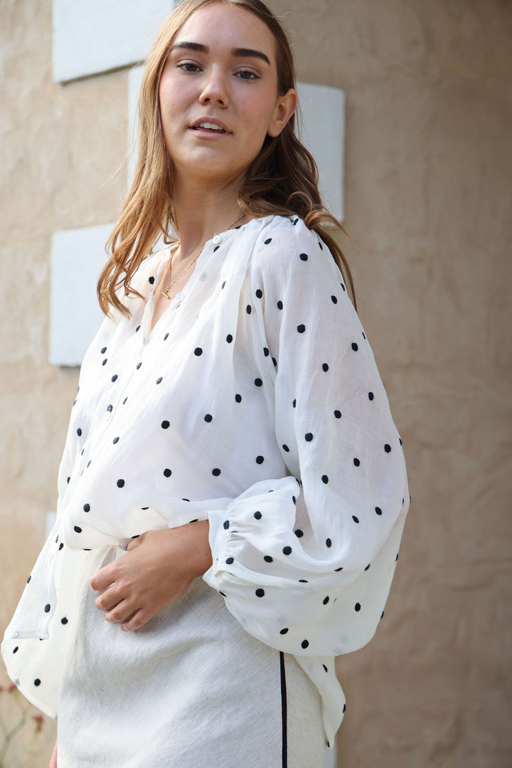 Tobi Shirt - White & Black Spot