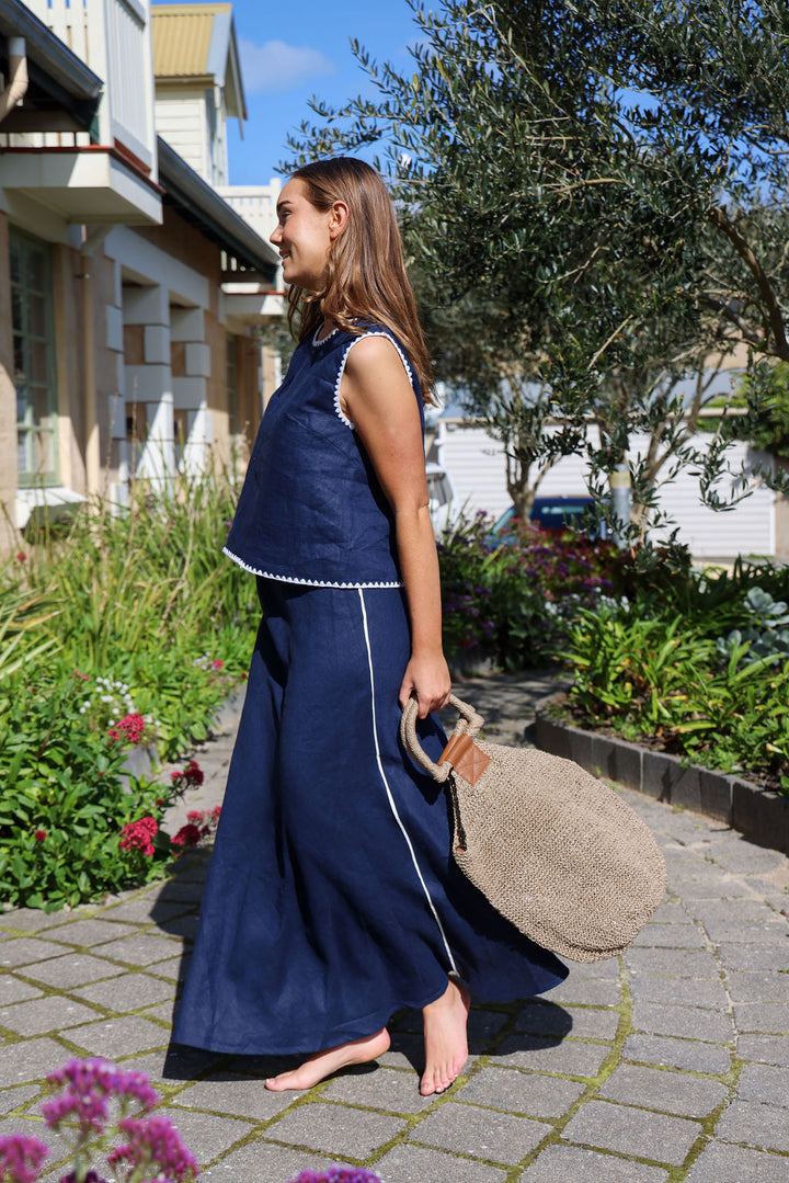 Gigi Top - Navy & White