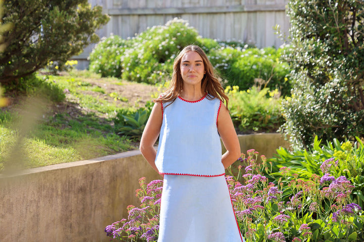 Gigi Top - Blue & Chilli