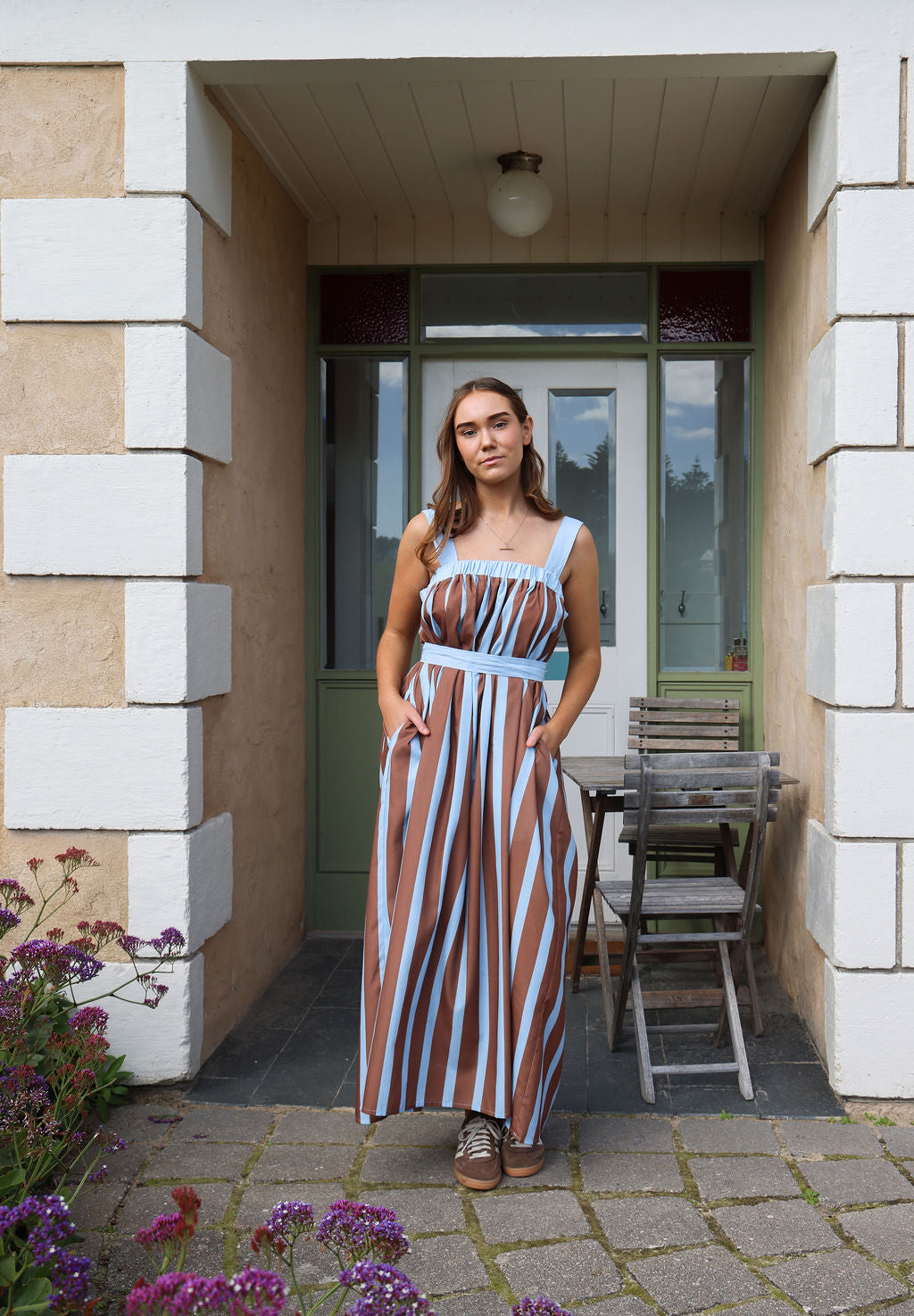 Pippa Dress - Blue & Chocolate