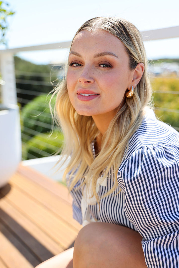 Lotus Top - Navy & White Stripe