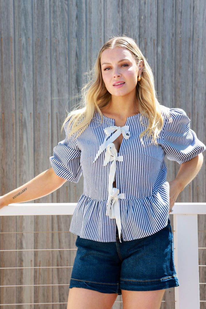 Lotus Top - Navy & White Stripe