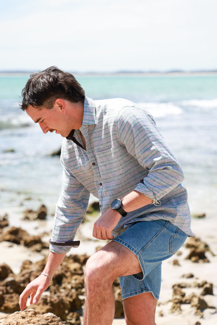 Mens Long Sleeve - Linen Stripe