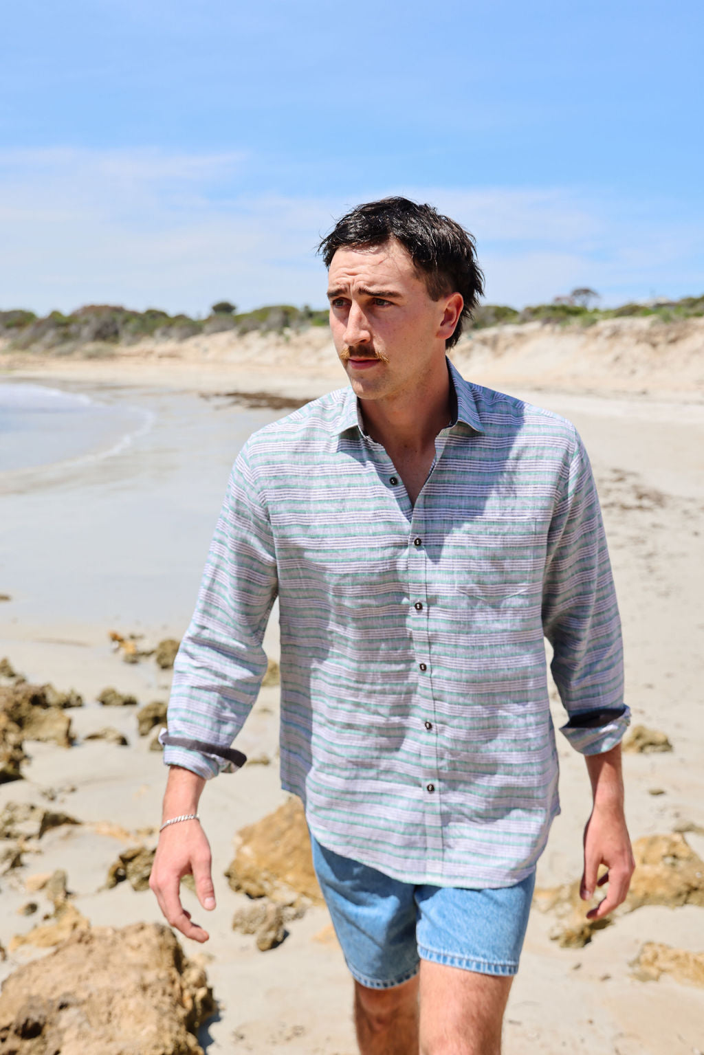 Mens Long Sleeve - Linen Stripe