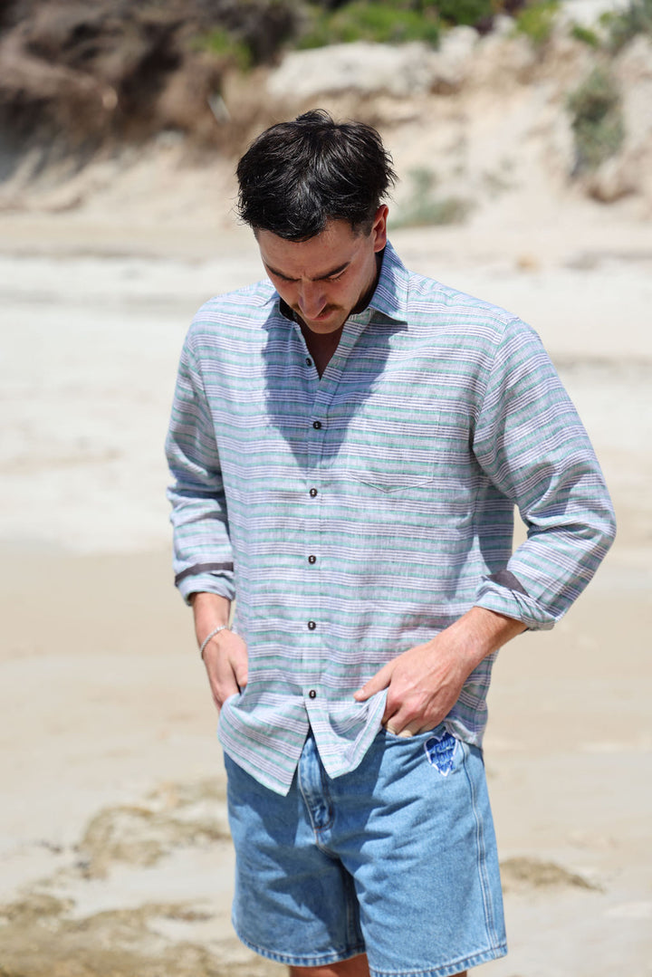 Mens Long Sleeve - Linen Stripe