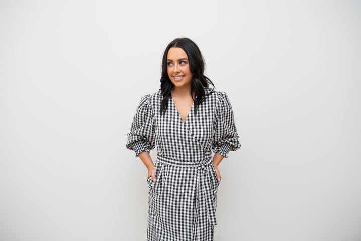 Starling Wrap Dress Black & White Gingham