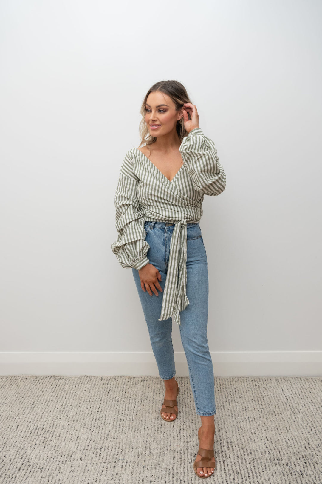 Penny Wrap Top Olive Stripe