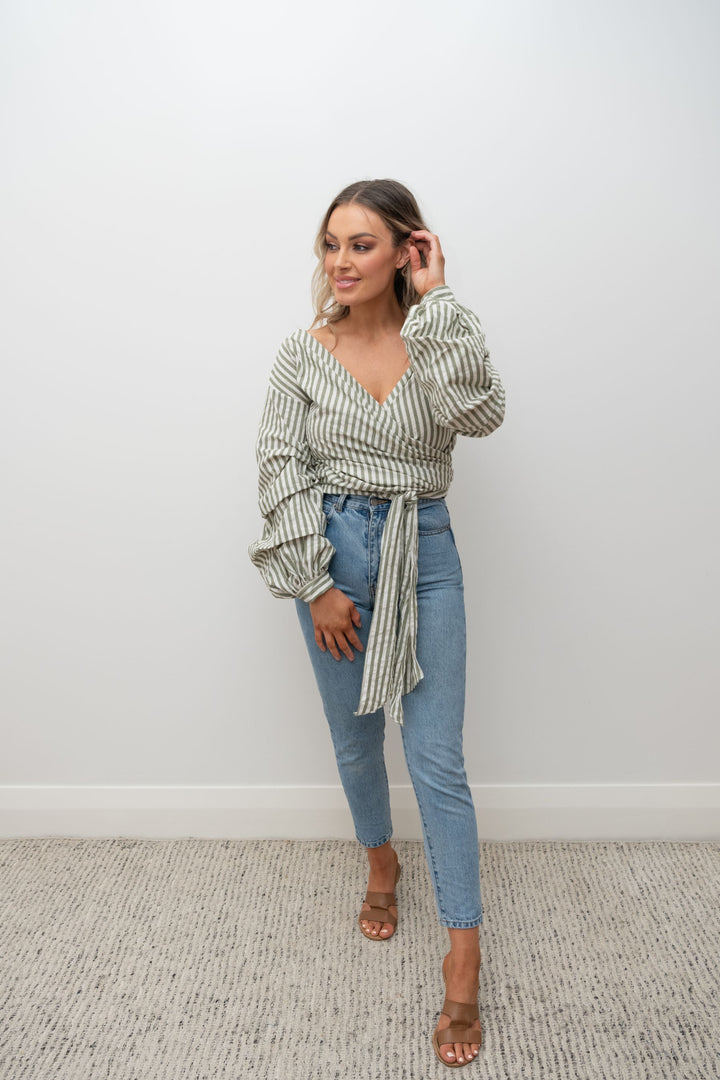 Penny Wrap Top Olive Stripe