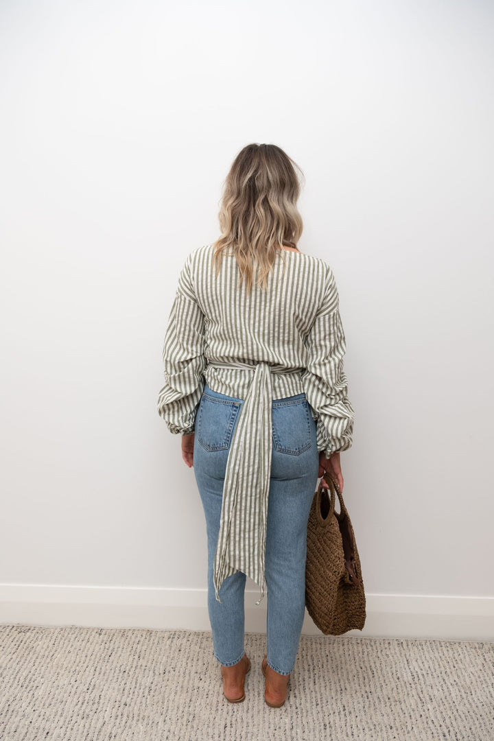 Penny Wrap Top Olive Stripe