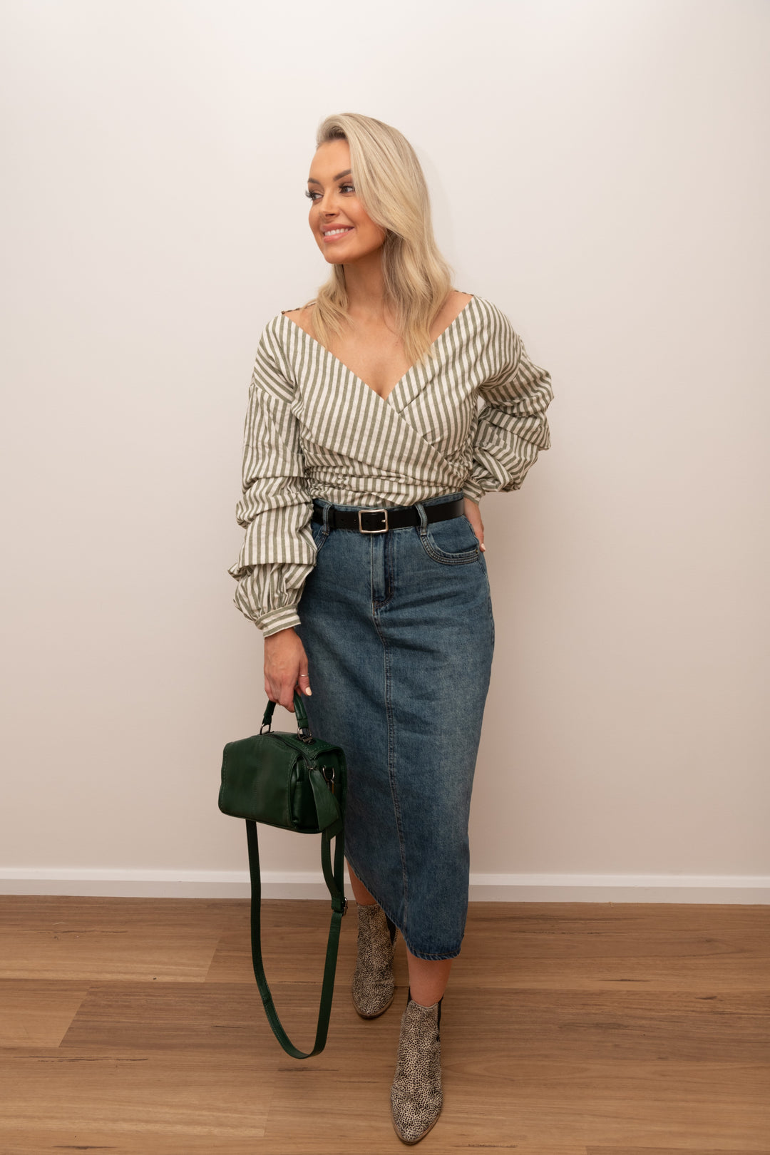 Penny Wrap Top Olive Stripe