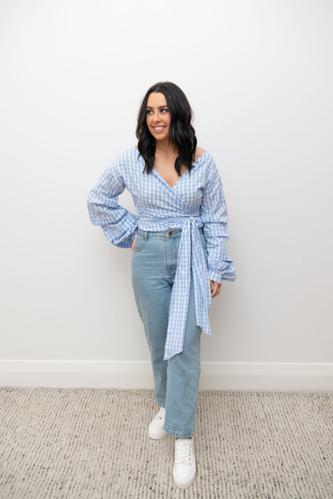 Penny Wrap Top Bondi Blue Gingham