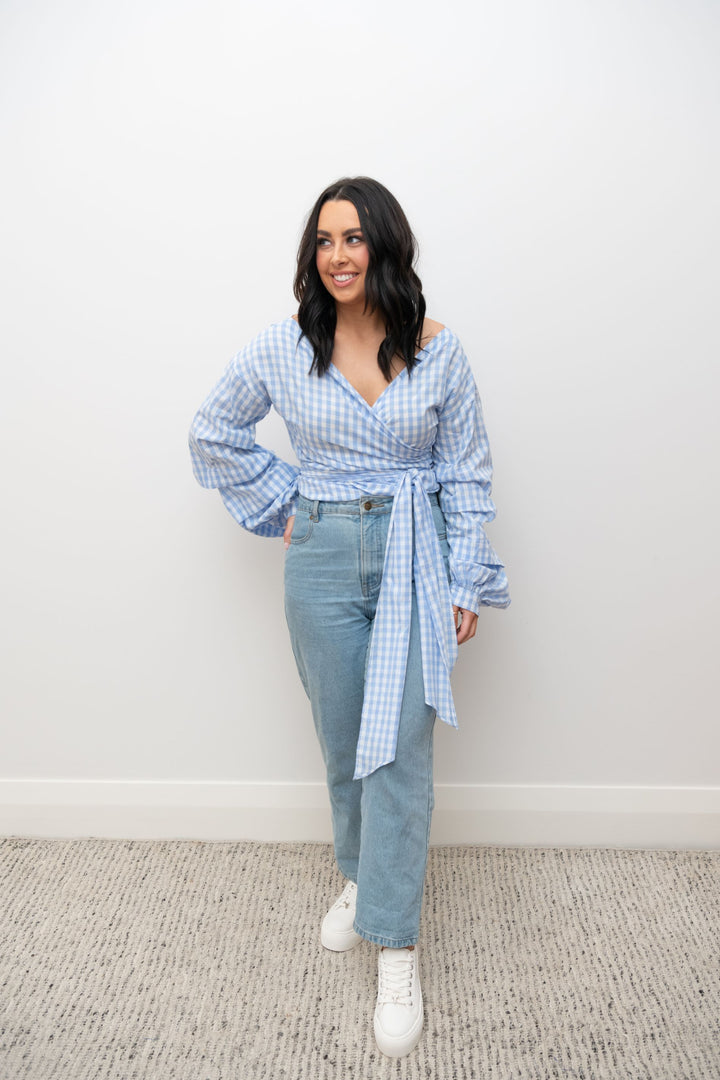 Penny Wrap Top Bondi Blue Gingham