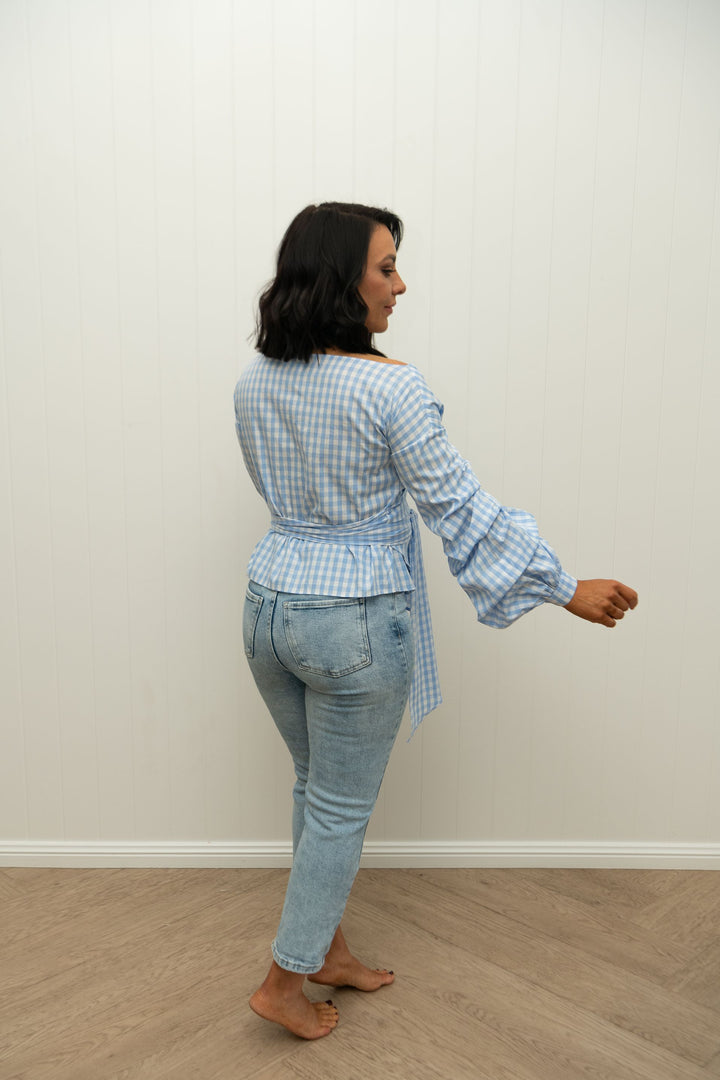 Penny Wrap Top Bondi Blue Gingham