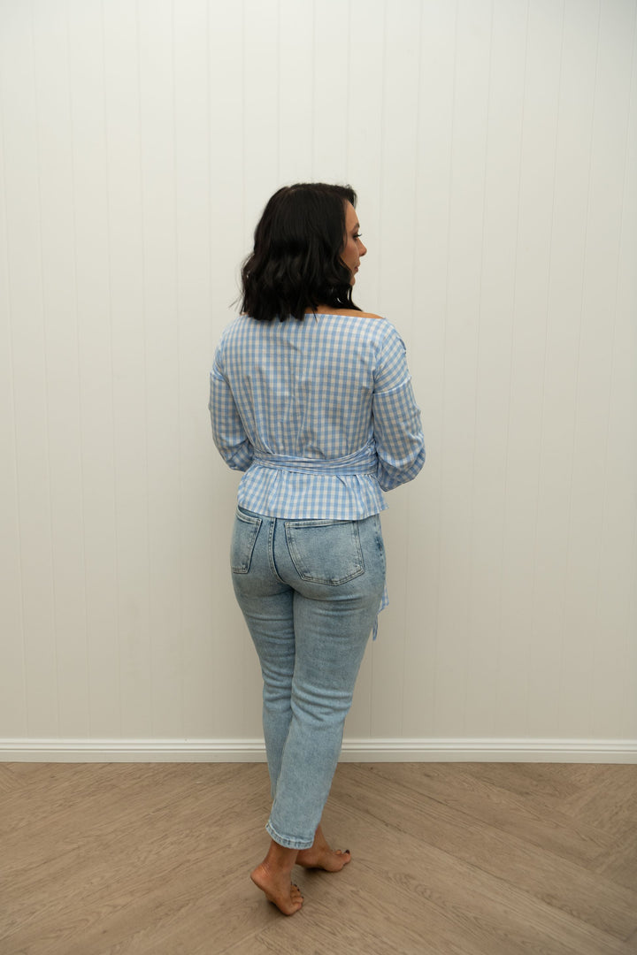 Penny Wrap Top Bondi Blue Gingham