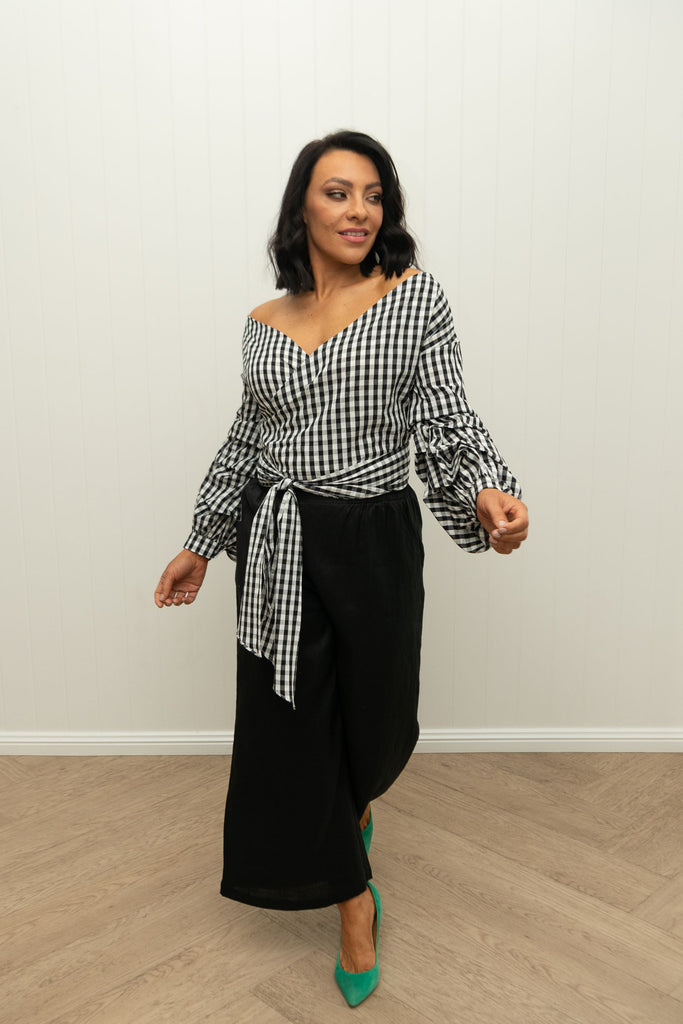 Penny Wrap Top Black Gingham